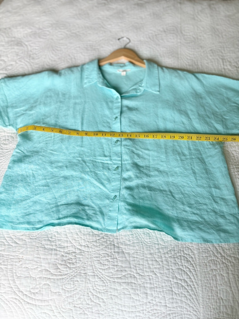 Eileen Fisher Aqua Short Sleeve Button Front Shirt - Picture 5 of 8